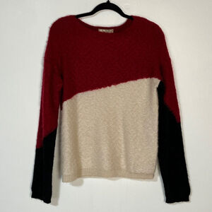 Mia Mai Mohair Sweater Women's Large Red Black Crewneck Long Sleeve Colorblock